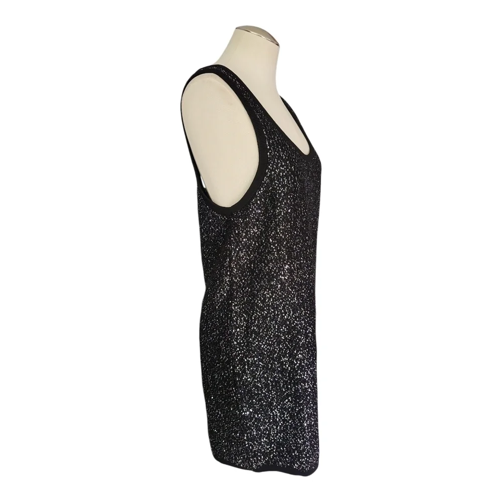 The Kooples NWT Black and Silver Sequin Knit Short Tank Dress EU 3